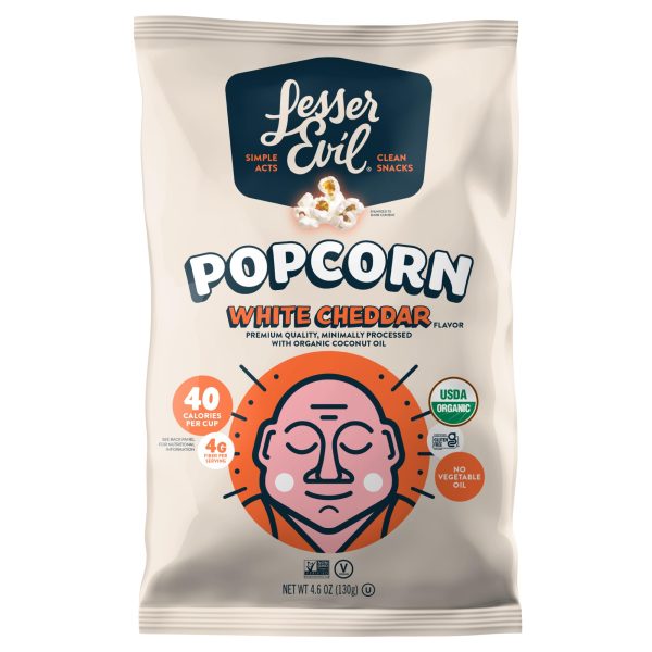 Lesser Evil White Cheddar Popcorn 4.6oz 12ct